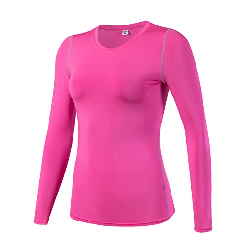 Barrageon Damen Laufshirt Langarm Activewear Sportshirt Langarmshirt Funktionsshirt Training Atmungsaktive Fitness Yoga Oberteil (A-Rosenrot-M von Barrageon