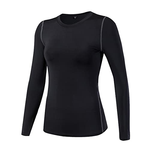 Barrageon Damen Laufshirt Langarm Activewear Sportshirt Langarmshirt Funktionsshirt Training Atmungsaktive Fitness Yoga Oberteil (Schwarz-M von Barrageon