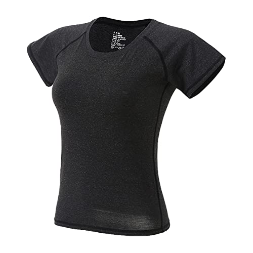 Barrageon Damen Sport Kurzarm Fitness T-Shirt Sexy Fitnessstudio Gymnastik Aerobic Laufen Elastisch Komfortabel Atmungsaktiv (Schwarz-S) von Barrageon