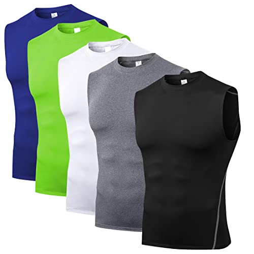 Barrageon Herren Kompression Achselshirts 5PCS Schnell Trocknend Kompressionsshirt Unterhemd Elastisch Ärmellos Tanktop Gym Training (B-Mehrfarbig-2XL-01) von Barrageon