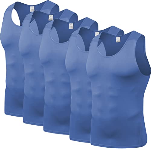 Barrageon Herren Kompression Achselshirts 5PCS Schnell Trocknend Kompressionsshirt Unterhemd Elastisch Ärmellos Tanktop Training Gym (A-Blau-2XL-03) von Barrageon