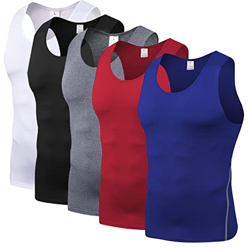 Barrageon Herren Kompression Achselshirts 5PCS Schnell Trocknend Kompressionsshirt Unterhemd Elastisch Ärmellos Tanktop Training Gym (A-Mehrfarbig-L-07) von Barrageon