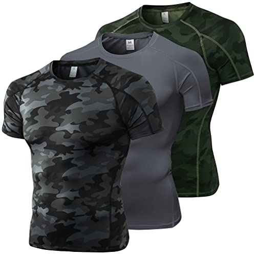 Barrageon Herren Kompressionsshirt 3Pcs Schnelltrocknendes Laufshirt Funktionsshirt Grundschicht Kurzarm Atmungsaktiv Elastisch Running（B-Mehrfarbig-L-06） von Barrageon