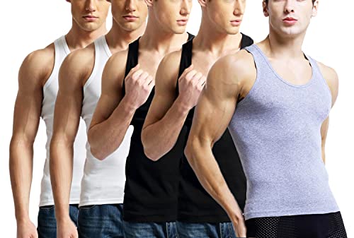 Barrageon Herren Tank Top Classic Unterhemd Basic 5pcs Gekämmte Baumwolle Armellos Männer Sportunterhemden Muskelshirtst Training (Mehrfarbig-L-05) von Barrageon