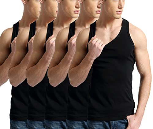 Barrageon Herren Tank Top Classic Unterhemd Basic 5pcs Gekämmte Baumwolle Armellos Männer Sportunterhemden Muskelshirtst Training (Schwarz-L-02) von Barrageon