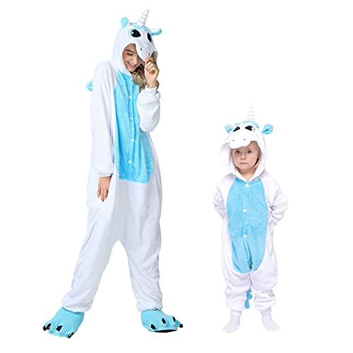 Barrageon Kinder Tiere Kostüme Schlafanzüge Jumpsuit Flanell Cosplay Pyjama Onesie Cartoon Nachtwäsche Overall Hoodie Süß Jungen Mädchen (Blau-100) von Barrageon