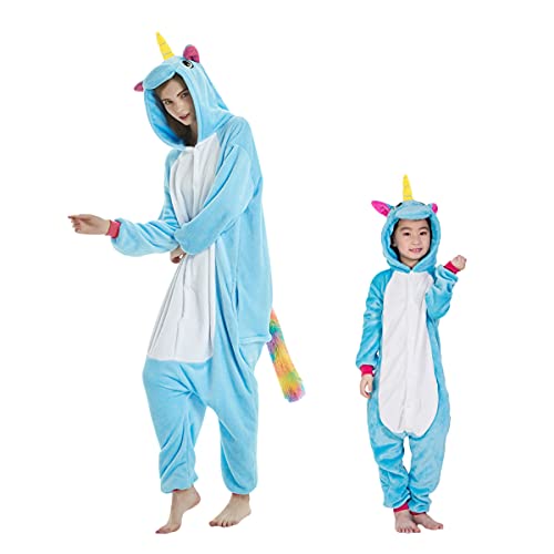 Barrageon Kinder Tiere Kostüme Schlafanzüge Jumpsuit Flanell Cosplay Pyjama Onesie Cartoon Nachtwäsche Overall Hoodie Süß Jungen Mädchen (Blau-100) von Barrageon