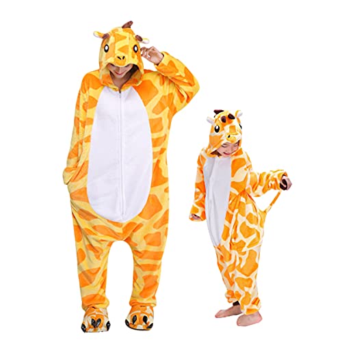 Barrageon Kinder Tiere Kostüme Schlafanzüge Jumpsuit Flanell Cosplay Pyjama Onesie Cartoon Nachtwäsche Overall Hoodie Süß Jungen Mädchen (Gelb-110) von Barrageon