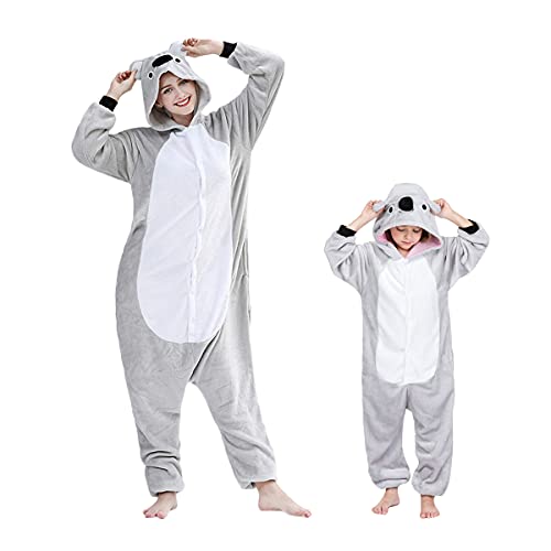 Barrageon Kinder Tiere Kostüme Schlafanzüge Jumpsuit Flanell Cosplay Pyjama Onesie Cartoon Nachtwäsche Overall Hoodie Süß Jungen Mädchen (Grau-110) von Barrageon
