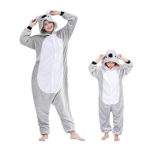 Barrageon Kinder Tiere Kostüme Schlafanzüge Jumpsuit Flanell Cosplay Pyjama Onesie Cartoon Nachtwäsche Overall Hoodie Süß Jungen Mädchen (Grau-130) von Barrageon