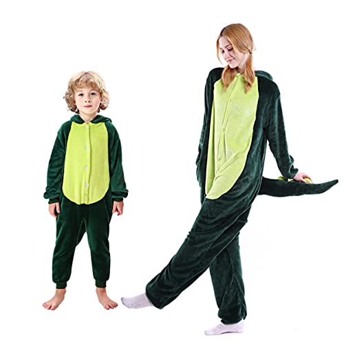 Barrageon Kinder Tiere Kostüme Schlafanzüge Jumpsuit Flanell Cosplay Pyjama Onesie Cartoon Nachtwäsche Overall Hoodie Süß Jungen Mädchen (Grün-130) von Barrageon