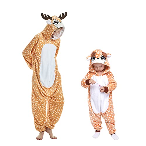 Barrageon Kinder Tiere Kostüme Schlafanzüge Jumpsuit Flanell Cosplay Pyjama Onesie Cartoon Nachtwäsche Overall Hoodie Süß Jungen Mädchen (Khaki-100) von Barrageon