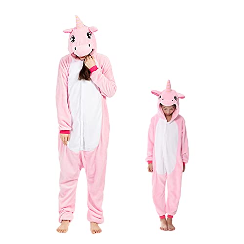 Barrageon Kinder Tiere Kostüme Schlafanzüge Jumpsuit Flanell Cosplay Pyjama Onesie Cartoon Nachtwäsche Overall Hoodie Süß Jungen Mädchen (Rosa-130) von Barrageon
