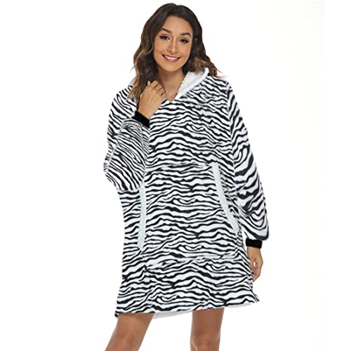 Barrageon Oversized Decken Hoodie Decke Sweatshirt Gemütliche Warme Geeignet für Erwachsene Unisex Jugendliche Kapuzenpullover (120-Zebra) von Barrageon