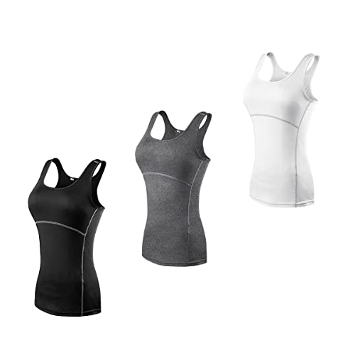 Barrageon Sport Tank Tops 3Pcs Damen Kompression Achselshirts Schnell Trocknend Kompressionsshirt Elastisch Ärmellos Top Training Fitness (A-3Set-04-L) von Barrageon