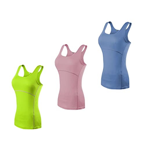 Barrageon Sport Tank Tops 3Pcs Damen Kompression Achselshirts Schnell Trocknend Kompressionsshirt Elastisch Ärmellos Top Training Fitness (A-3Set-05-L) von Barrageon