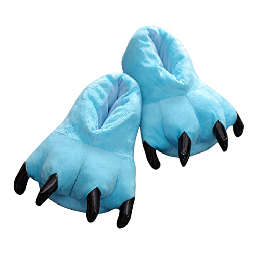 Barrageon Unisex Plüsch Hausschuhe Tier Pfote Pantoffel Kuscheltier Warme Cosplay Kostüme Party Kinder Herbst Winter Indoor Blau 33-39 von Barrageon