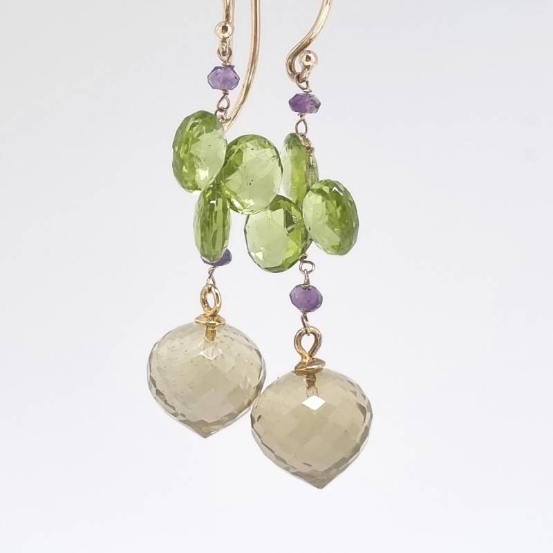Lemon Quarz, Amethyst Und Peridot Ohrringe in 9Kt Gelbgold von BarrineDesigns