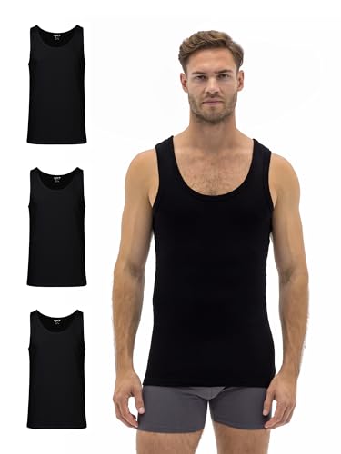 Barrio 13 Unterhemd Herren 3er Pack Feinripp Tank Top mit Stretch aus Baumwolle Herren Unterhemden Tanktop Achselshirts Schwarz L von Barrio 13