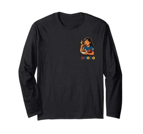 Adobo Philippinisches Essen, Retro-Mädchen, das Reishuhn isst Langarmshirt von Barrio Flavor Art