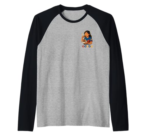 Adobo Philippinisches Essen, Retro-Mädchen, das Reishuhn isst Raglan von Barrio Flavor Art