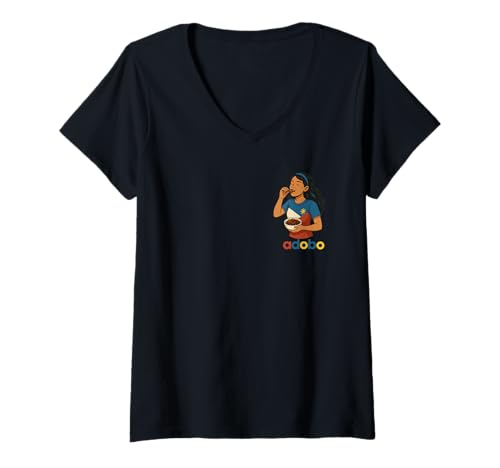 Damen Pinoy Adobo Filipino Food Girl isst Reishuhn im Retro-Look T-Shirt mit V-Ausschnitt von Barrio Flavor Art