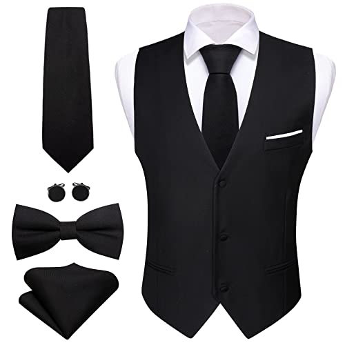 Barry.Wang Formelle Anzugweste für Herren, V-Ausschnitt, schmale Passform, lässig, einfarbig, Weste, Fliege, Set für Hochzeit, Party, Anzug, Smoking, Schwarz , XXL Barry.Wang Formelle Anzugweste für Herren, V-Ausschnitt, schmale Passform, lässig, einfarbig, Weste, Fliege, Set für Hochzeit, Party, Anzug, Smoking, Schwarz , XXL von Barry.Wang