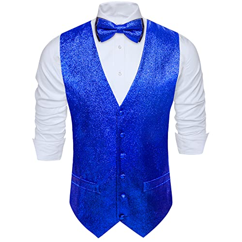 Barry.Wang Glänzende Herren-Weste mit Pailletten, Fliege, Set, glitzernd, lässig, Weste, Festival, Disco, Party, Abschlussball, blau, M von Barry.Wang