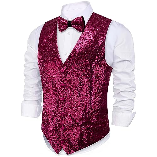 Barry.Wang Glänzende Herren-Weste mit Pailletten, Fliege, Set, glitzernd, lässig, Weste, Festival, Disco, Party, Abschlussball, hot pink, S Barry.Wang Glänzende Herren-Weste mit Pailletten, Fliege, Set, glitzernd, lässig, Weste, Festival, Disco, Party, Abschlussball, hot pink, S von Barry.Wang