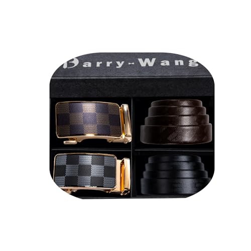 Barry.Wang Gürtel Herren 2 Stück Ledergürtel Ratsche Automatikschließe für Anzug Gürtel-3,5cm Breite Business mit Geschenkbox Schwarz von Barry.Wang