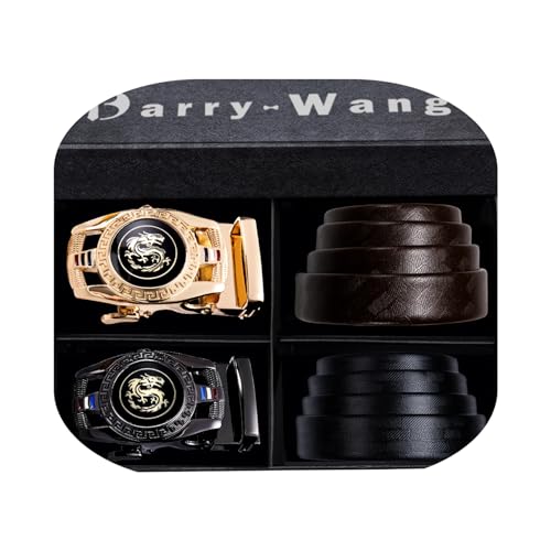 Barry.Wang Gürtel Herren 2 Stück Ledergürtel Ratsche Automatikschließe für Anzug Gürtel-3,5cm Breite Business mit Geschenkbox Schwarz von Barry.Wang