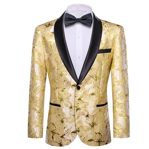 Barry.Wang Herren Smoking Blazer Luxus Paisley Stickerei Casual Jacke Revers Ein-Knopf Hochzeit Business Mantel, Goldene Kaki-Farbe, XX-Large von Barry.Wang