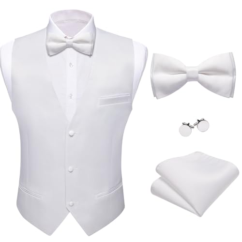 Barry.Wang Herren-Anzugweste, Fliege, formeller V-Ausschnitt, schmale Passform, lässig, einfarbig, für Hochzeit, Party, Smoking, 4-teilig, Weiss/opulenter Garten, X-Large Barry.Wang Herren-Anzugweste, Fliege, formeller V-Ausschnitt, schmale Passform, lässig, einfarbig, für Hochzeit, Party, Smoking, 4-teilig, Weiss/opulenter Garten, X-Large von Barry.Wang