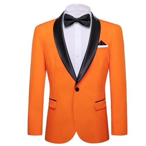 Barry.Wang Herren Blazer Samt Anzug Fliege Taschentuch Manschettenknöpfe Brosche Set Revers Einknopf Smoking Party Hochzeit Anzug Jacke, Orange, S von Barry.Wang