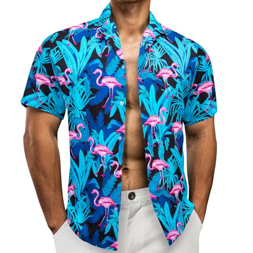 Barry.Wang Hawaiihemd Herren Kurzarm-Hemd Party-Hemd Sommerhemd Hawaii-Print Baumwolle Kurzarm Lässig Blau S-3XL von Barry.Wang