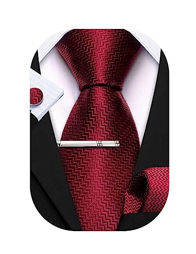 Barry.Wang Herren Krawatte 63" Seide Slim Krawatte Paisley/Solid Color Mode Taschentuch Manschettenknöpfe Clip 4PC Klassische Hochzeit Business Party von Barry.Wang