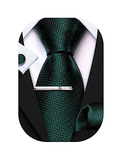 Barry.Wang Herren Krawatte 63" Seide Slim Krawatte Paisley/Solid Color Mode Taschentuch Manschettenknöpfe Clip 4PC Klassische Hochzeit Business Party von Barry.Wang