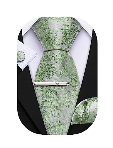 Barry.Wang Herren Krawatte 63" Seide Slim Krawatte Paisley/Solid Color Mode Taschentuch Manschettenknöpfe Clip 4PC Klassische Hochzeit Business Party von Barry.Wang