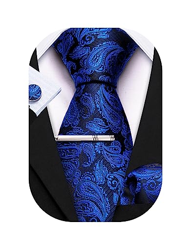 Barry.Wang Herren Krawatte 63" Seide Slim Krawatte Paisley/Solid Color Mode Taschentuch Manschettenknöpfe Clip 4PC Klassische Hochzeit Business Party von Barry.Wang