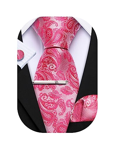 Barry.Wang Herren Krawatte 63" Seide Slim Krawatte Paisley/Solid Color Mode Taschentuch Manschettenknöpfe Clip 4PC Klassische Hochzeit Business Party von Barry.Wang