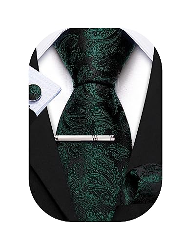 Barry.Wang Herren Krawatte 63" Seide Slim Krawatte Paisley/Solid Color Mode Taschentuch Manschettenknöpfe Clip 4PC Klassische Hochzeit Business Party von Barry.Wang