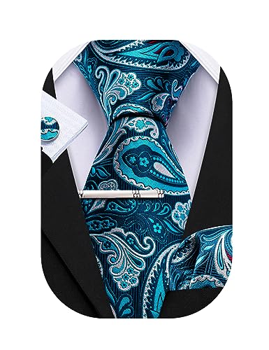 Barry.Wang Herren Krawatte Reine Farbe Paisley Mode Krawatte Taschentuch Manschettenknopf Clip 4PC Klassische Hochzeit Business Party von Barry.Wang