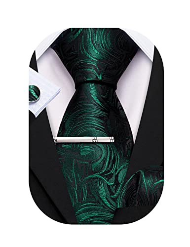 Barry.Wang Herren Krawatte Reine Farbe Paisley Mode Krawatte Taschentuch Manschettenknopf Clip 4PC Klassische Hochzeit Business Party von Barry.Wang