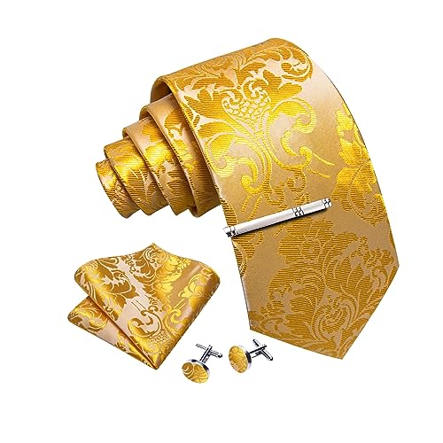 Barry.Wang Herren Krawatte Reine Farbe Paisley Mode Krawatte Taschentuch Manschettenknopf Clip 4PC Klassische Hochzeit Business Party von Barry.Wang