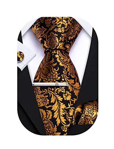 Barry.Wang Herren Krawatte Reine Farbe Paisley Mode Krawatte Taschentuch Manschettenknopf Clip 4PC Klassische Hochzeit Business Party von Barry.Wang