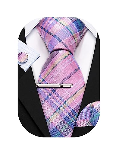 Barry.Wang Herren Krawatte Reine Farbe Paisley Mode Krawatte Taschentuch Manschettenknopf Clip 4PC Klassische Hochzeit Business Party von Barry.Wang