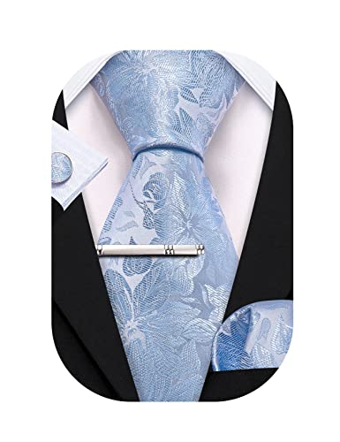 Barry.Wang Herren Krawatte Reine Farbe Paisley Mode Krawatte Taschentuch Manschettenknopf Clip 4PC Klassische Hochzeit Business Party von Barry.Wang