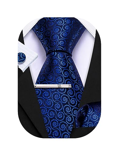 Barry.Wang Herren Krawatte Reine Farbe Paisley Mode Krawatte Taschentuch Manschettenknopf Clip 4PC Klassische Hochzeit Business Party von Barry.Wang