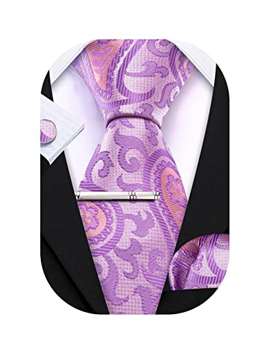 Barry.Wang Herren Krawatte Reine Farbe Paisley Mode Krawatte Taschentuch Manschettenknopf Clip 4PC Klassische Hochzeit Business Party von Barry.Wang