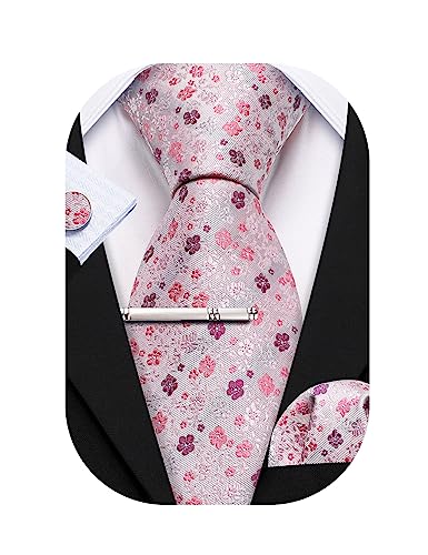 Barry.Wang Herren Krawatte Reine Farbe Paisley Mode Krawatte Taschentuch Manschettenknopf Clip 4PC Klassische Hochzeit Business Party von Barry.Wang